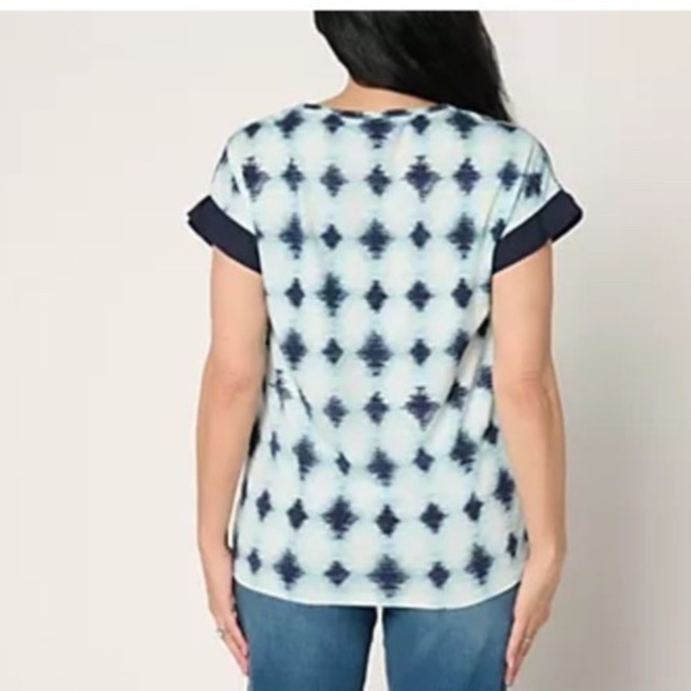 AnyBody Cozy Knit Shibori Basic Tee with Woven‎ Sleeve Detail NWT size L - Picture 3 of 3